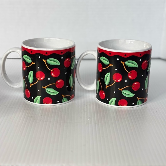 Set of 4 Mary Engelbreit CHERRIES Sakura Stoneware Coffee Tea Cups Mugs - Picture 2 of 7